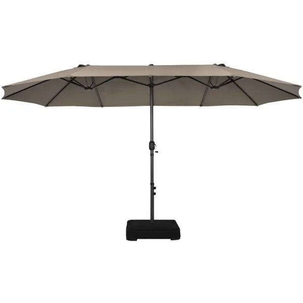 Parasol de Jardin Extérieur à 12 Côtes Base Renforcée Manivelle Poteau Métal Toile Polyester Parasol Plage pour Patio Café