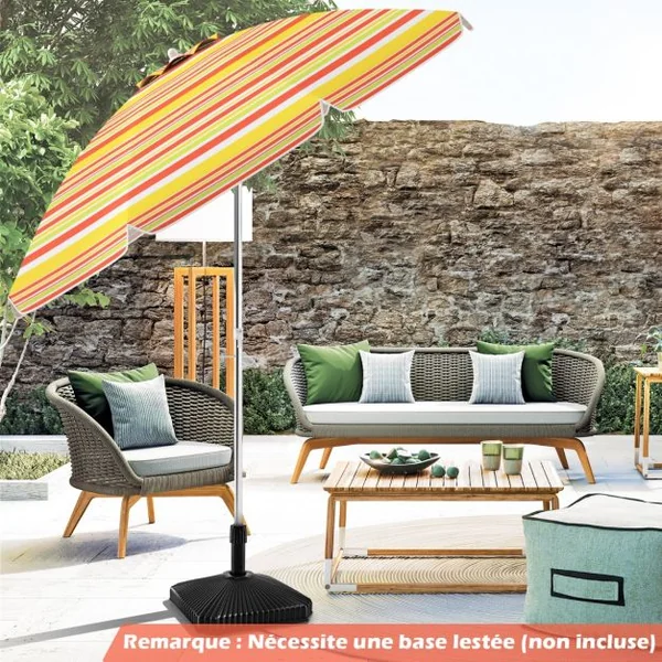 Parasol de Plage de 198 cm avec Bouton Poussoir Inclinable Ancrage pour Sable Sac de Transport Abri Solaire Coupe-Vent Jaune