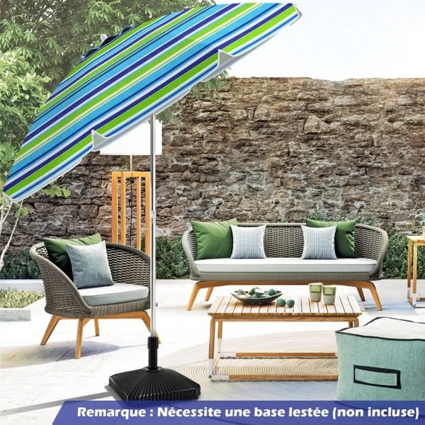 Parasol de Plage de 198 cm avec Bouton Poussoir Inclinable Ancrage pour Sable Sac de Transport Abri Solaire Coupe-Vent Vert
