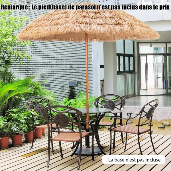 Parasol de Plage en Chaume PP 7 Couches 243CM de Style Hawaïen Parasol Tropical Portable 8 Baleines en Métal Bouton-Pression Imperméable pour Cour Bord de Piscine