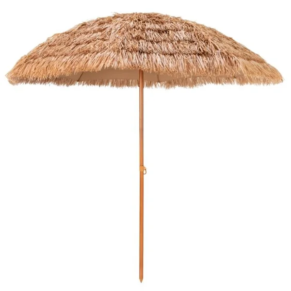 Parasol de Plage en Chaume PP 7 Couches 243CM de Style Hawaïen Parasol Tropical Portable 8 Baleines en Métal Bouton-Pression Imperméable pour Cour Bord de Piscine