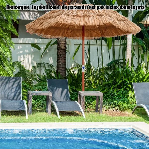 Parasol de terrasse en chaume, parasol tiki hawaïen de 175 cm avec sac de transport design inclinable parasol de table ou de marché extérieur pliable et portable