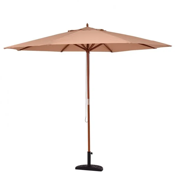 Parasol Hexagonal de 300 cm de Diamètre Parasol avec Mât en Bois Toile Polyester Imperméable Vin Rouge