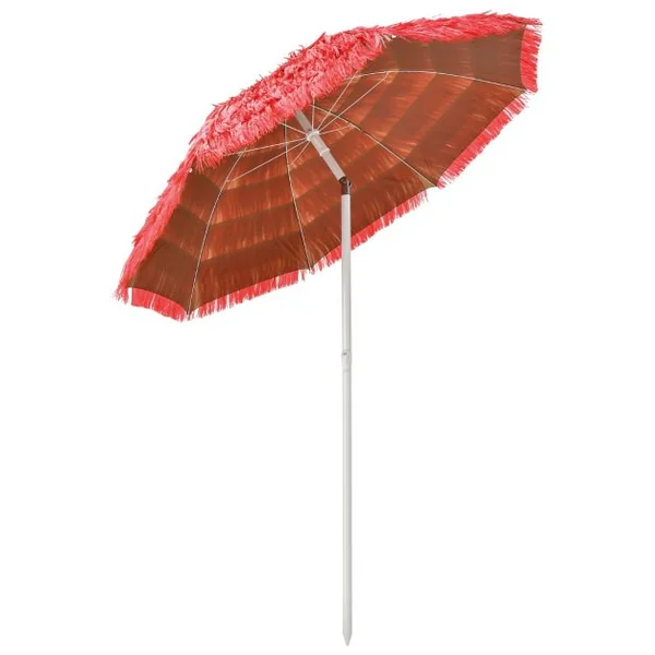 Parasol Inclinable de Paille en PP 2M Fixation pour Sable Toit Chaume Style Hawaïen 2 Parties Démontables pour Plage Cour Piscine Rouge