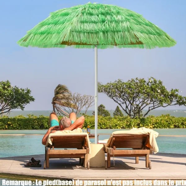Parasol Inclinable de Paille en PP 2M Fixation pour Sable Toit Chaume Style Hawaïen 2 Parties Démontables pour Plage Cour Piscine Vert