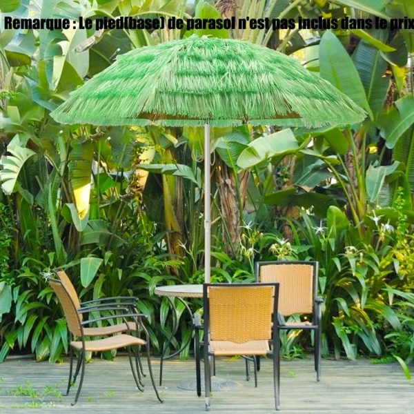 Parasol Inclinable de Paille en PP 2M Fixation pour Sable Toit Chaume Style Hawaïen 2 Parties Démontables pour Plage Cour Piscine Vert