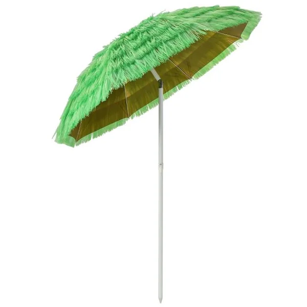 Parasol Inclinable de Paille en PP 2M Fixation pour Sable Toit Chaume Style Hawaïen 2 Parties Démontables pour Plage Cour Piscine Vert
