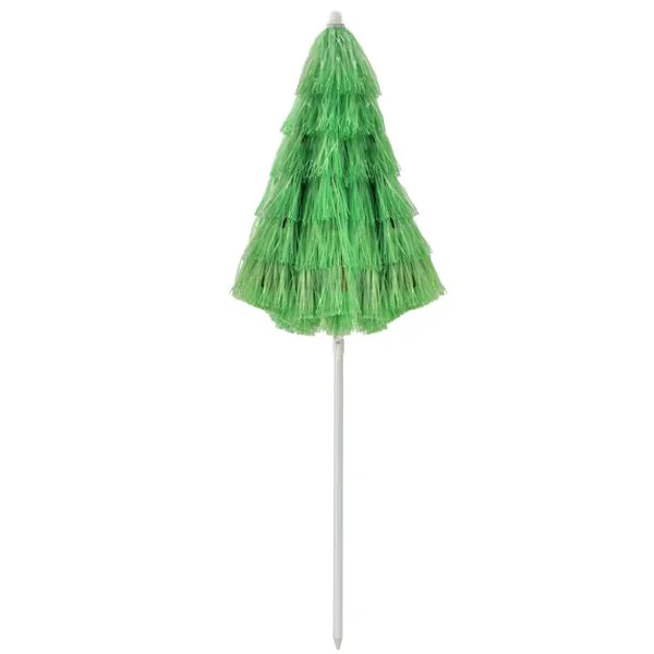 Parasol Inclinable de Paille en PP 2M Fixation pour Sable Toit Chaume Style Hawaïen 2 Parties Démontables pour Plage Cour Piscine Vert