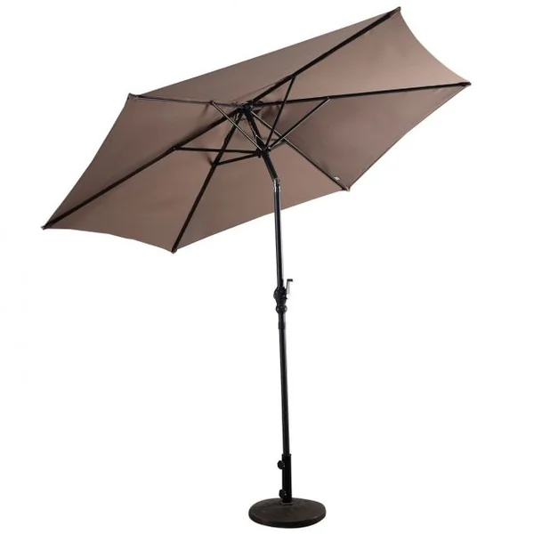 Parasol Inclinable Dia. 3 m Manivelle en Acier Toile en Polyester 6 Nervures pour Patio Jardin Beige