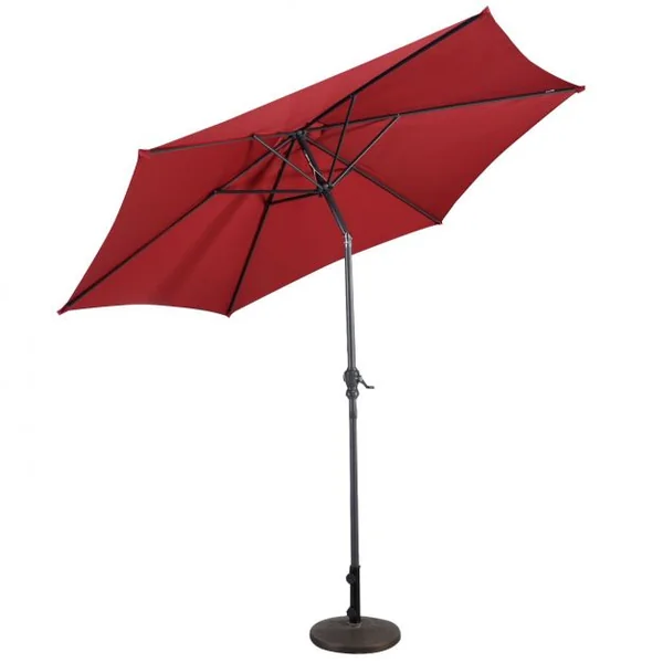 Parasol Inclinable Dia. 3 m Manivelle en Acier Toile en Polyester 6 Nervures pour Patio Jardin Beige