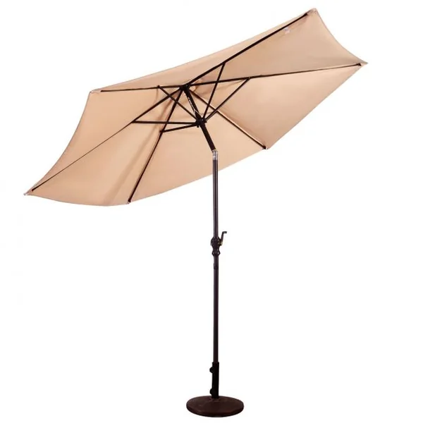 Parasol Inclinable Dia. 3 m Manivelle en Acier Toile en Polyester 6 Nervures pour Patio Jardin Beige