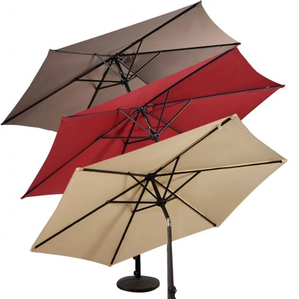 Parasol Inclinable Dia. 3 m Manivelle en Acier Toile en Polyester 6 Nervures pour Patio Jardin Beige