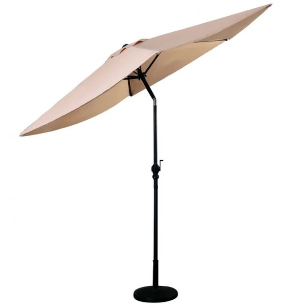 Parasol Inclinable Dia. 3 m Manivelle en Acier Toile en Polyester 6 Nervures pour Patio Jardin Beige