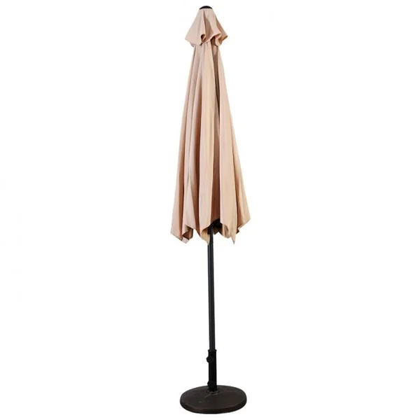 Parasol Inclinable Dia. 3 m Manivelle en Acier Toile en Polyester 6 Nervures pour Patio Jardin Beige