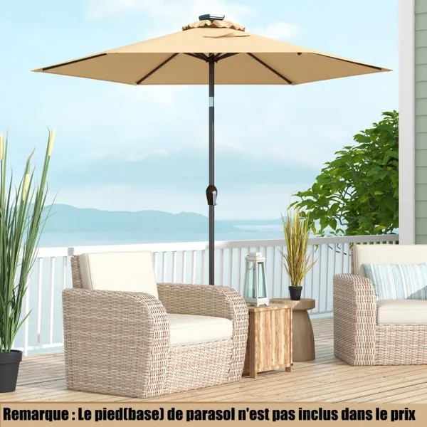 Parasol Inclinable Sia. 2,70 m 18 Lumières LED Solaire Manivelle en Acier toile en Polyester pour Jardin Vin Rouge