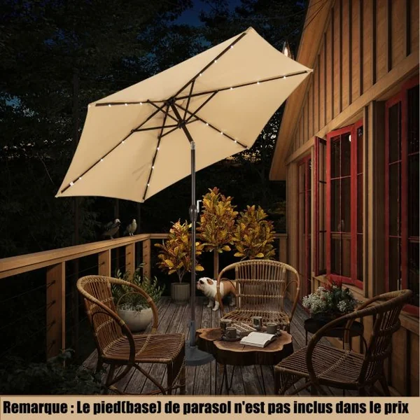 Parasol Inclinable Sia. 2,70 m 18 Lumières LED Solaire Manivelle en Acier toile en Polyester pour Jardin Vin Rouge
