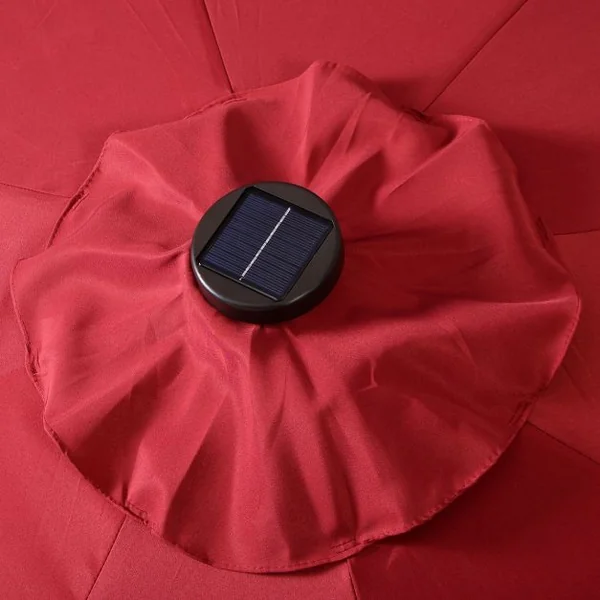 Parasol Inclinable Sia. 2,70 m 18 Lumières LED Solaire Manivelle en Acier toile en Polyester pour Jardin Vin Rouge