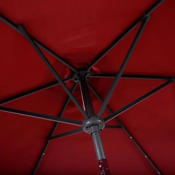 Parasol Inclinable Sia. 2,70 m 18 Lumières LED Solaire Manivelle en Acier toile en Polyester pour Jardin Vin Rouge