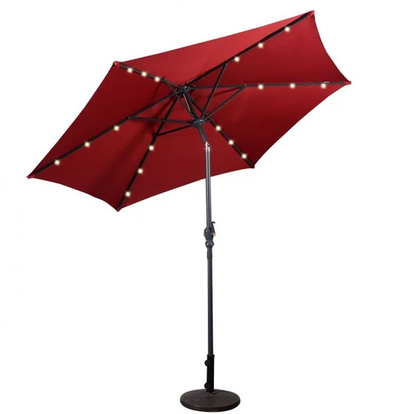 Parasol Inclinable Sia. 2,70 m 18 Lumières LED Solaire Manivelle en Acier toile en Polyester pour Jardin Vin Rouge