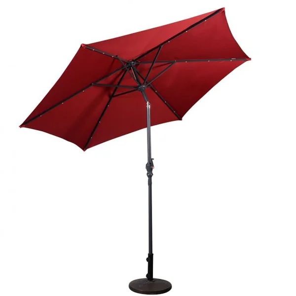 Parasol Inclinable Sia. 2,70 m 18 Lumières LED Solaire Manivelle en Acier toile en Polyester pour Jardin Vin Rouge