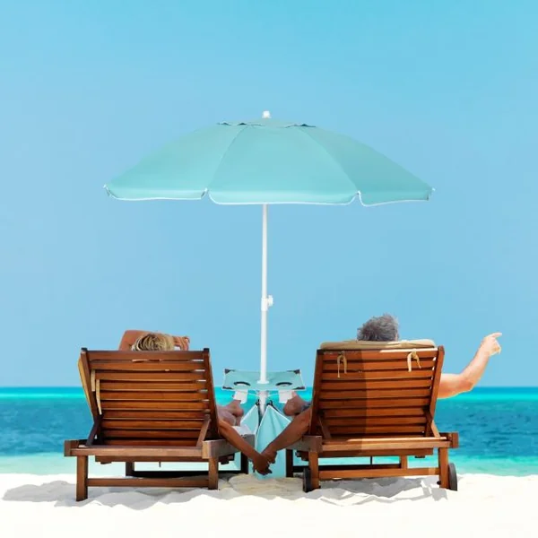 Parasol Jardin Inclinable 192cm avec Table Porte-gobelet et Sac de Sable Détachable 23KG Sac de Transport pour Plage Bleu