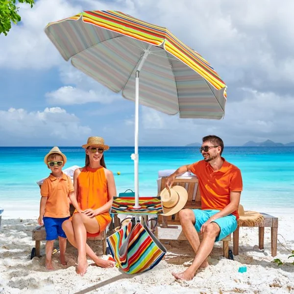 Parasol Jardin Inclinable 192cm avec Table Porte-gobelet et Sac de Sable Détachable 23KG Sac de Transport pour Plage Colorée