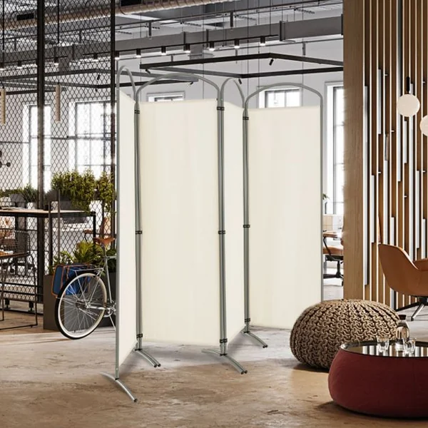 Paravent de Confidentialité Pliant à 4 Panneaux Séparateur de Pièce de 188 Cm de Haut Séparateur d'Écran en Tissu Autoportant Blanc