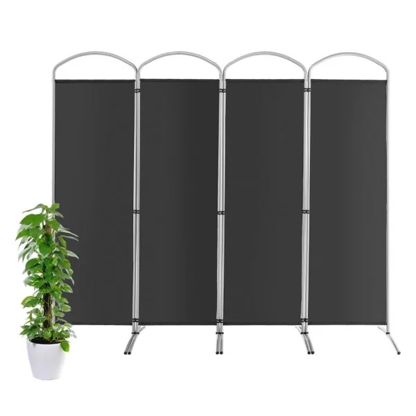 Paravent de Confidentialité Pliant à 4 Panneaux Séparateur de Pièce de 188 Cm de Haut Séparateur d'Écran en Tissu Autoportant Gris