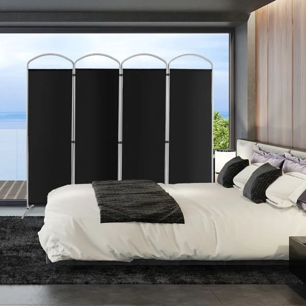 Paravent de Confidentialité Pliant à 4 Panneaux Séparateur de Pièce de 188 Cm de Haut Séparateur d'Écran en Tissu Autoportant Noir