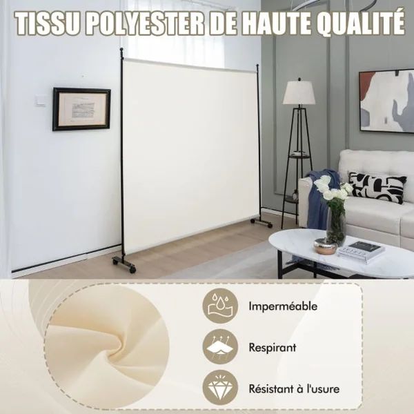 Paravent pour l'Intérieur & l'Extérieur- 184 x 184 CM à Roulettes Écran de Confidentialité Brise Vue Balcon / Jardin Blanc