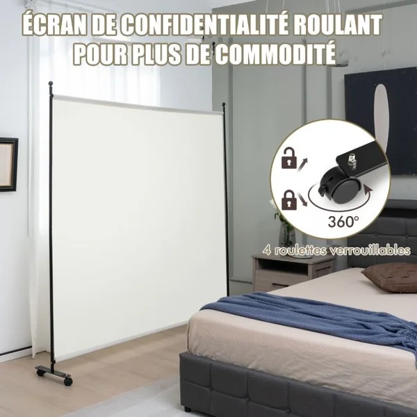 Paravent pour l'Intérieur & l'Extérieur- 184 x 184 CM à Roulettes Écran de Confidentialité Brise Vue Balcon / Jardin Blanc