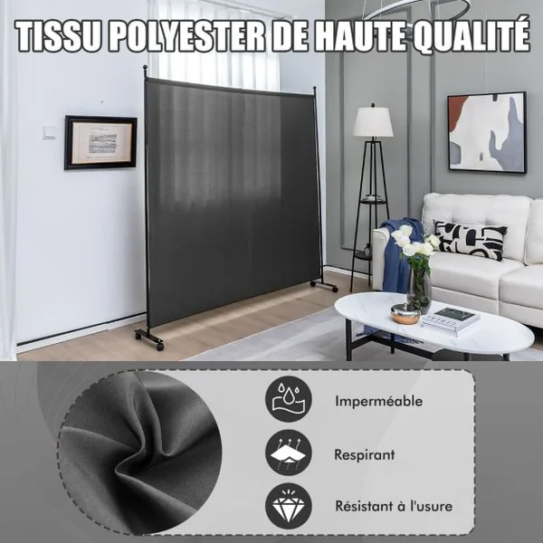 Paravent pour l'Intérieur & l'Extérieur- 184 x 184 CM à Roulettes Écran de Confidentialité Brise Vue Balcon / Jardin Gris