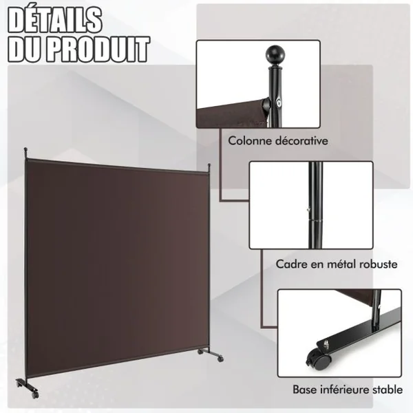 Paravent pour l'Intérieur & l'Extérieur- 184 x 184 CM à Roulettes Écran de Confidentialité Brise Vue Balcon / Jardin Marron