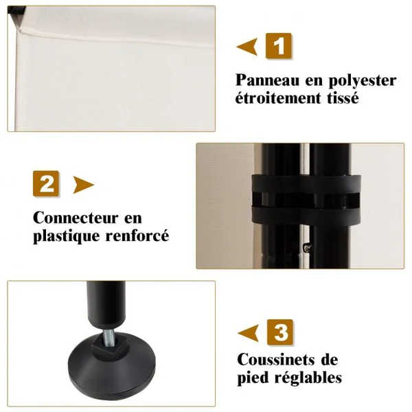Paravent à 4 Panneaux Pliable Cloison de Séparation 220x170cm Pieds Réglable Beige