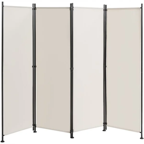 Paravent à 4 Panneaux Pliable Cloison de Séparation 220x170cm Pieds Réglable Beige