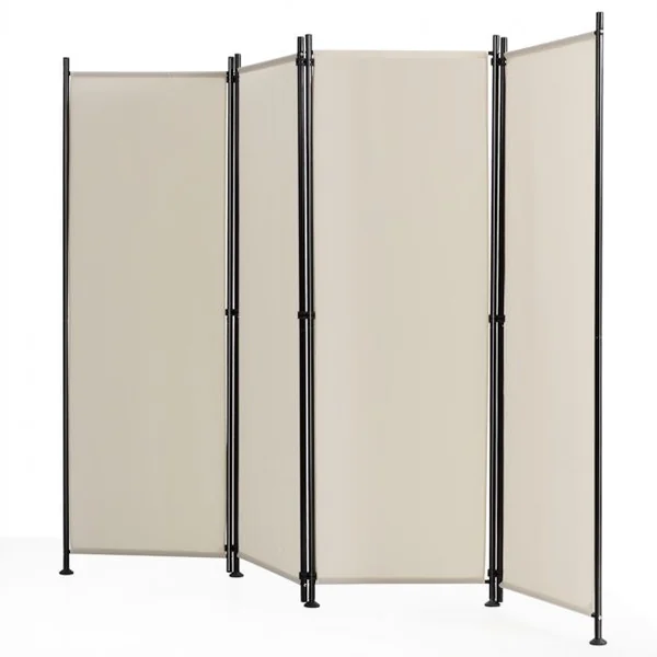 Paravent à 4 Panneaux Pliable Cloison de Séparation 220x170cm Pieds Réglable Beige