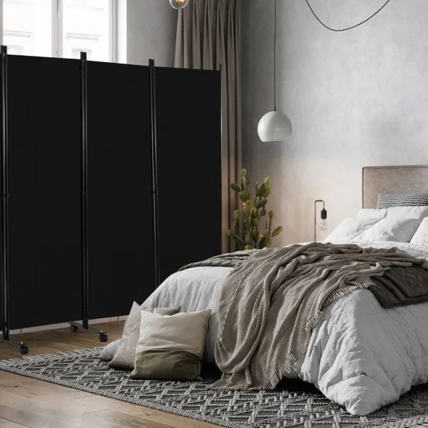 Paravent à Roulette - 6 Panneaux Pliable Détachables 334,5 x 172 cm (L x H) Cloison de Séparation Protéger Privée Beige/Gris/Café/Noir