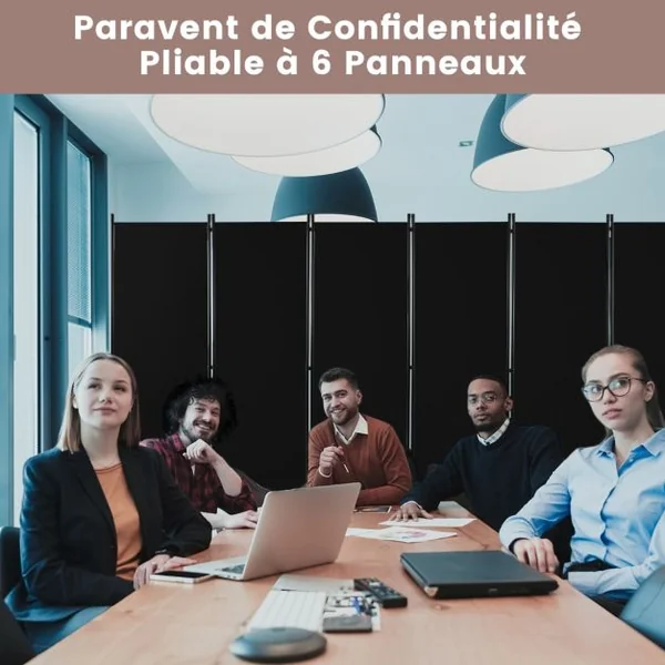 Paravent à Roulette - 6 Panneaux Pliable Détachables 334,5 x 172 cm (L x H) Cloison de Séparation Protéger Privée Beige/Gris/Café/Noir