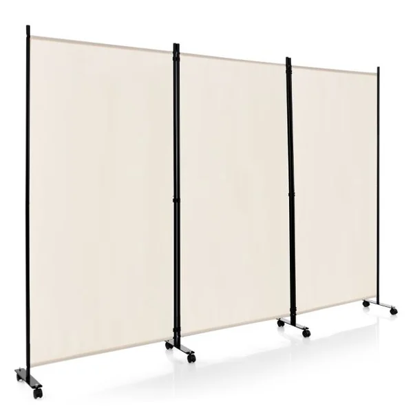 Paravent à Roulette Brise Vue 3 Panneaux Pliable Détachables 262x180CM Cloison de Séparation Protéger Privée Blanc/Café/Gris/Noir/Blanc+Noir
