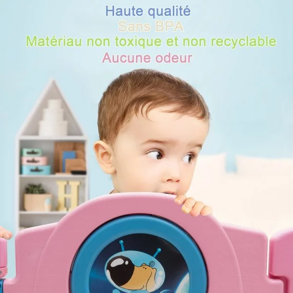 Parc Bébé avec 14 Panneaux en Plastique avec Verrou de Sécurité et d’Adorables 6 Mois à 6 Ans