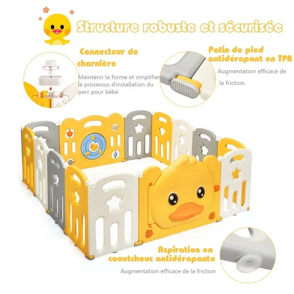 Parc Bébé en Plastique Pliable 14 Pièces 80 x 39,5 x 67,5CM Barrière d’Enfant en HDPE sans BPA
