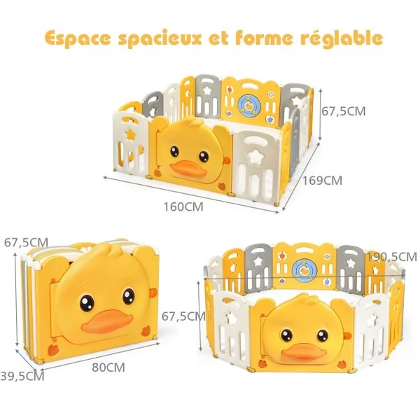 Parc Bébé en Plastique Pliable 14 Pièces 80 x 39,5 x 67,5CM Barrière d’Enfant en HDPE sans BPA