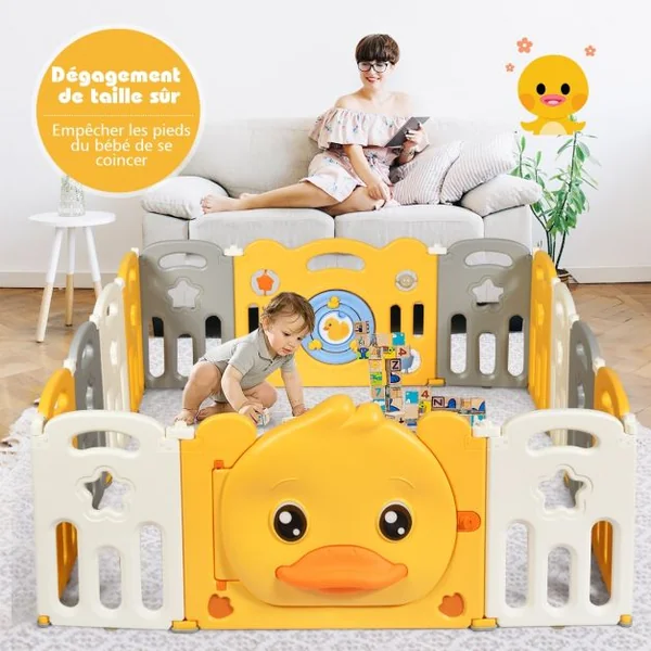 Parc Bébé en Plastique Pliable 14 Pièces 80 x 39,5 x 67,5CM Barrière d’Enfant en HDPE sans BPA