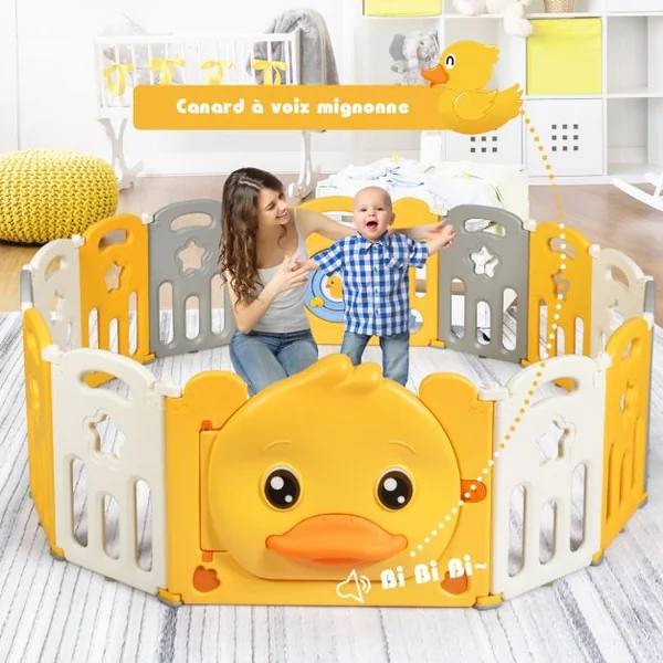 Parc Bébé en Plastique Pliable 14 Pièces 80 x 39,5 x 67,5CM Barrière d’Enfant en HDPE sans BPA