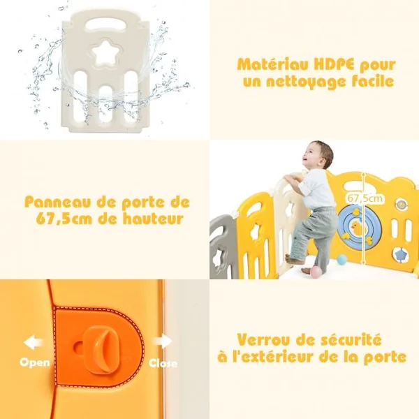 Parc Bébé en Plastique Pliable 14 Pièces 80 x 39,5 x 67,5CM Barrière d’Enfant en HDPE sans BPA