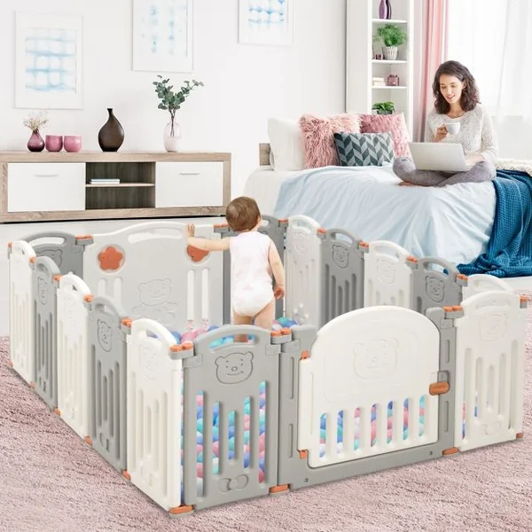 Parc Bébé en Plastique Pliable 16 Pièces 33x59x3,5CM avec Grande Porte Barrière d’Enfant