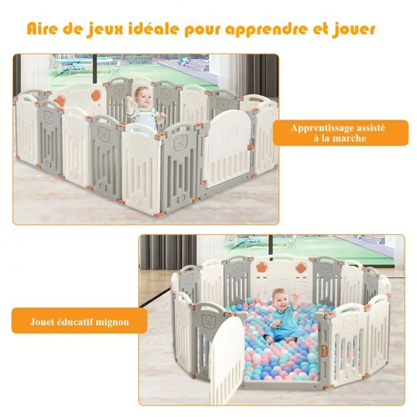 Parc Bébé en Plastique Pliable 16 Pièces 33x59x3,5CM avec Grande Porte Barrière d’Enfant
