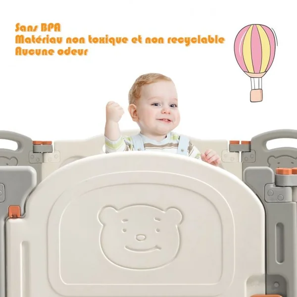 Parc Bébé en Plastique Pliable 16 Pièces 33x59x3,5CM avec Grande Porte Barrière d’Enfant