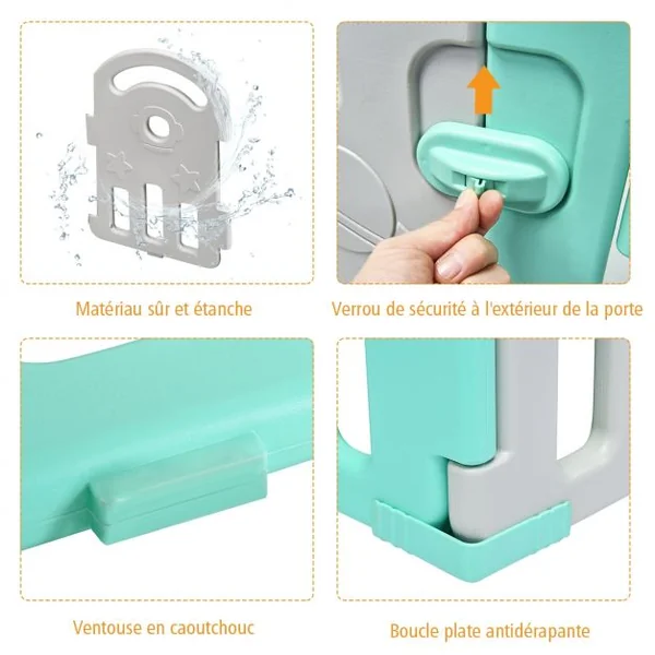 Parc Bébé Pliable 12 Panneaux avec Porte et Boîte à Musique Plateau Tournant pour Enfants de 6 à 36 Mois en HDPE Vert