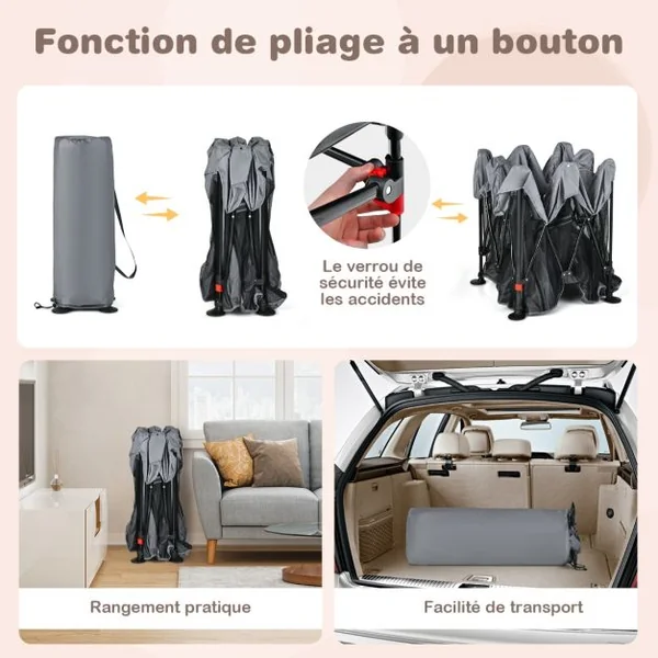 Parc Bébé Pliable 138x138cm avec Coussinets Antidérapants Centre d’Activités en Tissu Oxford avec Maille Respirante pour Enfants de 6-36 Mois Gris